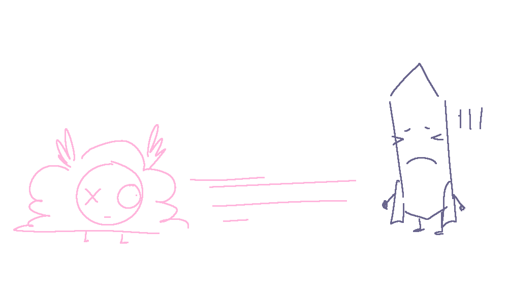 Orby quickly dashes away from Obelisk, with a worried cat-like look in their eye knowing whats coming